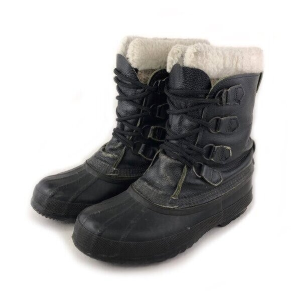 Sorel Caribou Black Leather Waterproof Winter Boots 6 - Picture 3 of 13